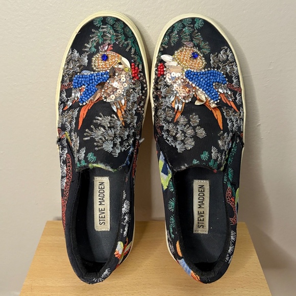 Steve Madden Sequin Beaded Chunky Sole Black Slip-on Sneakers Size 7 - Picture 1 of 13